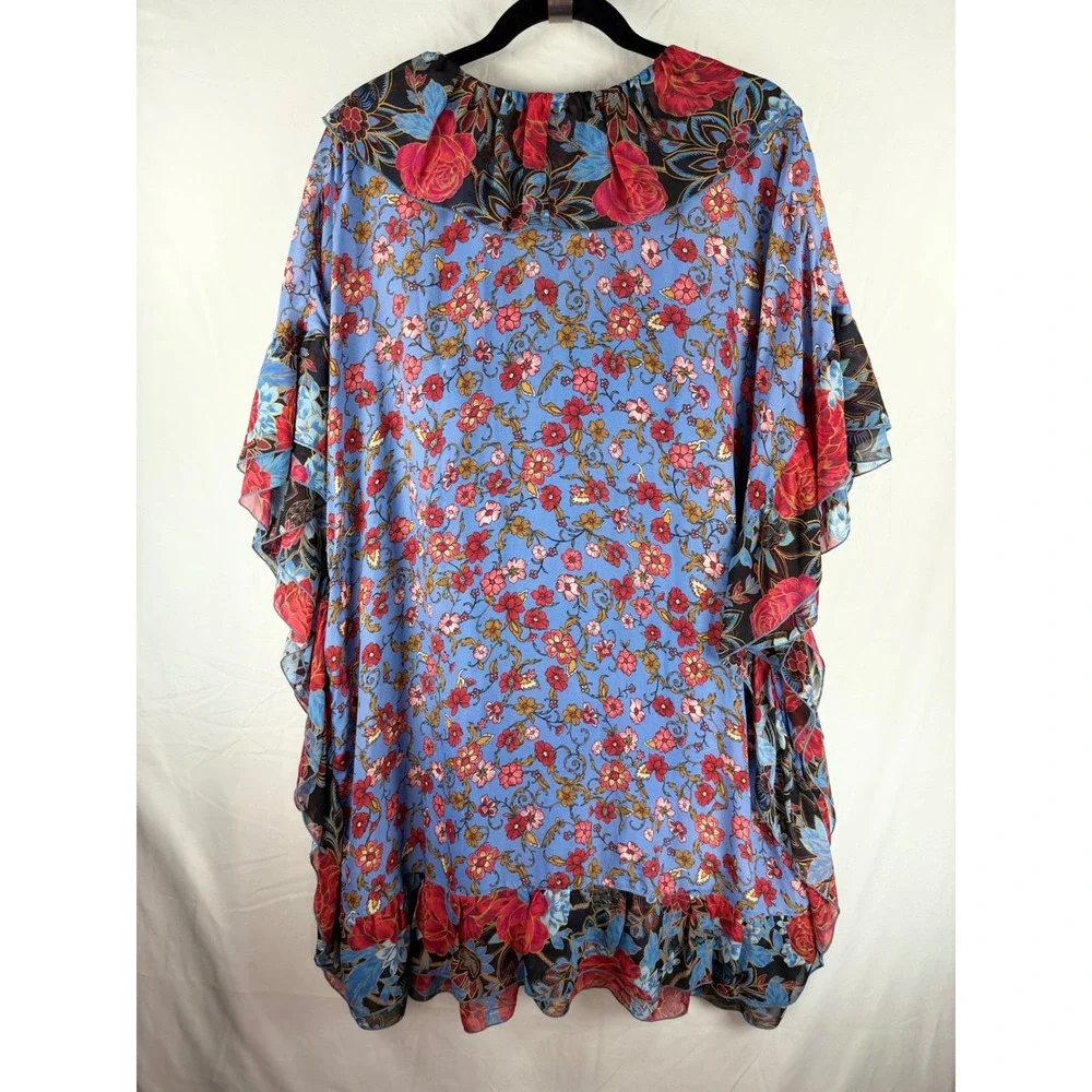 See‎ By Chloe Blue Dream Floral Silk Ruffle Kaftan Dress  Size 36